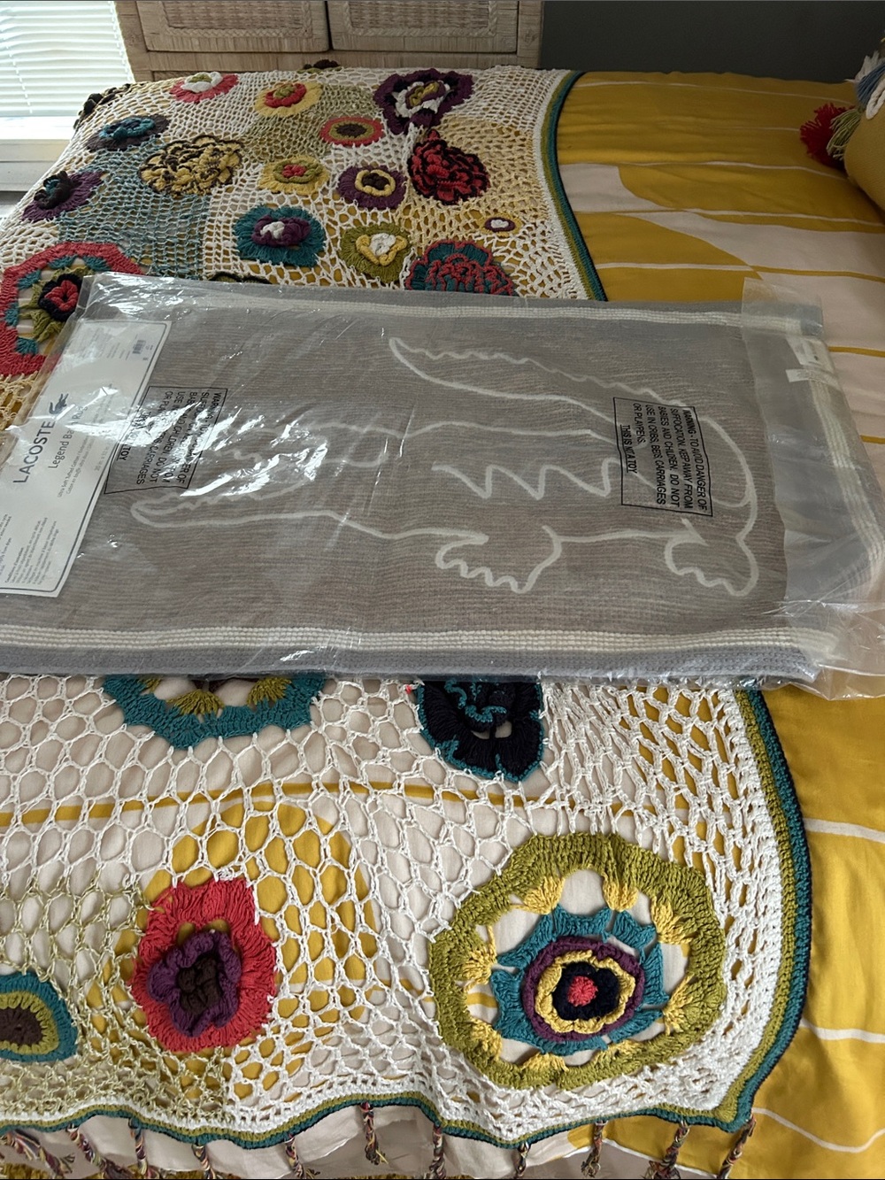 Lacoste Gray& White Croc Logo  Bath Mat NWT